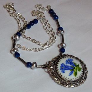 Art: Painted Flower Re-vintaged Necklace by Artist Dorothy Edwards