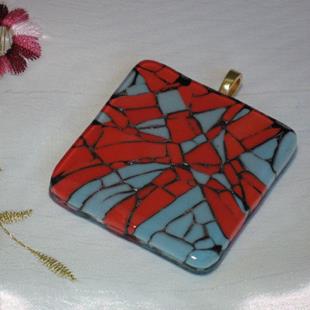 Art: Red and Turquoise Mosaic Pendant by Artist Dorothy Edwards