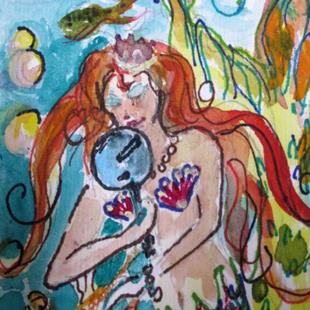 Art: Mermaid with Mirror Aceo-sold by Artist Delilah Smith