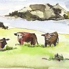 Art: VIEW WITH COWS......aquarell 01 by Artist Gabriele Maurus