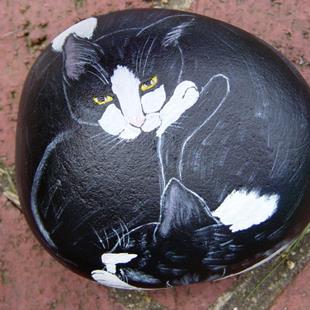 Art: Black and White Cats - Curled by Artist Tracey Allyn Greene