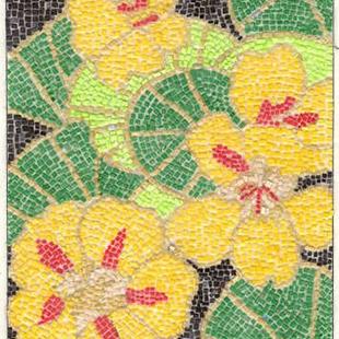 Art: Golden Nasturtium Micro Paper Mosaic by Artist Theodora Demetriades 