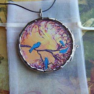 Art: Apple Blossom Songbirds ~ Glass Locket Pendant & Leather Necklace ~ Sold by Artist Dana Marie