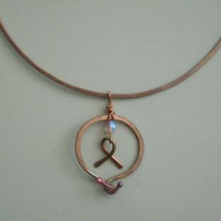 Art: Copper ~Pink Ribbon~Necklace by Artist Sherry Key