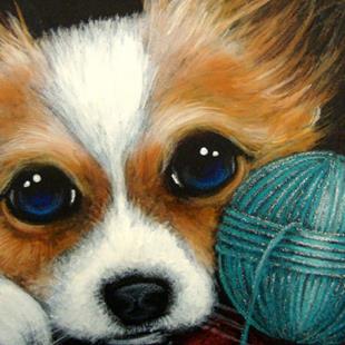 Art: PAPILLON PUPPY DOG - WOOL BALL by Artist Cyra R. Cancel