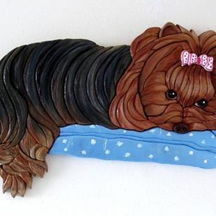 Art: MITZY  YORKSHIRE TERRIER PAINTED INTARSIA ART by Artist Gina Stern