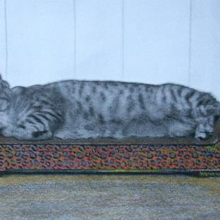 Art: Green Eyed Cat On Orange Sofa by Artist Sherry Key