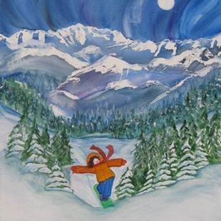 Art: Afternoon Snowboard (sold) by Artist Kathy Crawshay