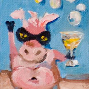 Art: Zoro the Party Pig Aceo by Artist Delilah Smith