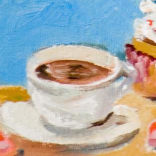 Art: Coffee and Cupcake Aceo by Artist Delilah Smith