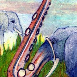 Art: Orig ACEO Elephant Out of Africa Brody by Artist Judith A Brody