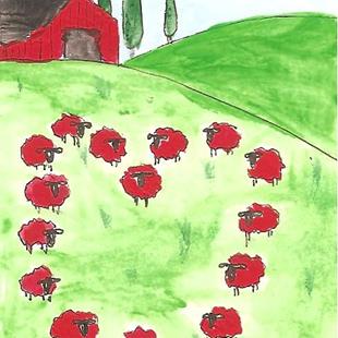 Art: Sheep in Heart Formation ACEO by Artist Nancy Denommee   