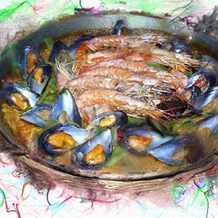 Art: Shrimp and Mussel Paella by Artist Deanne Flouton