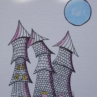 Art: Three Castle Turrets and a Blue Moon by Artist Sherry Key