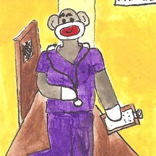 Art: Sock Monkey is a Doctor Now by Artist Nancy Denommee   
