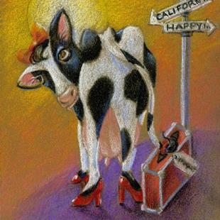 Art: Happy Cow....? (SOLD) by Artist Alma Lee