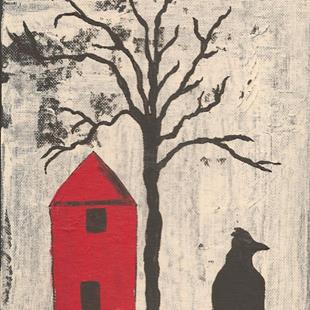 Art: Crow with a Red House by Artist Nancy Denommee   