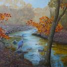 Art: Great Blue Heron in the Rairitan River by Artist Louise Hendry Womack
