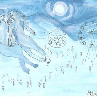 Art: Blue Lovers over the Carnival by Artist Nancy Denommee   