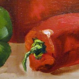 Art: Pepper and Red Pot  II by Artist Barbara Haviland