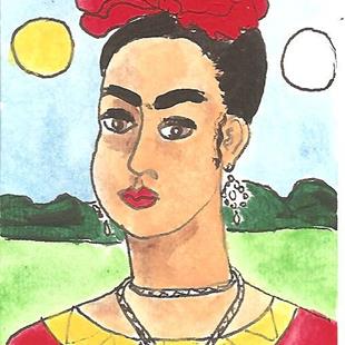 Art: Forty Fridas #5 Frida with Sun and Moon by Artist Nancy Denommee   