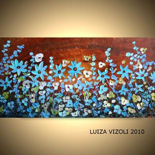 Art: BLUE FLOWERS on BROWN by Artist LUIZA VIZOLI