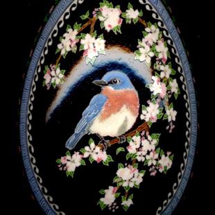 Art: Blue Bird in Apple Tree by Artist So Jeo LeBlond