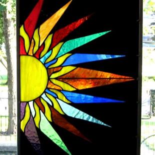 Art: Stained Glass Window Panel Sunburst by Artist Phil Petersen