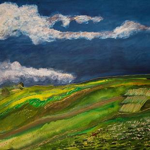 Art: Soft Wheat Fields and Thunderclouds by Artist Rebecca M Ronesi-Gutierrez