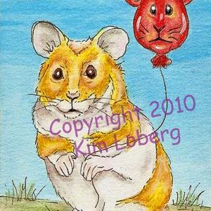 Art: Pyscho Hamster & His Red Balloon by Artist Kim Loberg