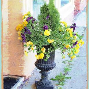 Art: Floral Planter with Swirls by Artist Carolyn Schiffhouer