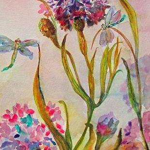 Art: Flower and Dragonfly by Artist Delilah Smith