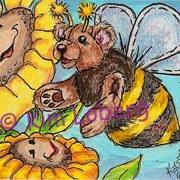 Art: Bumble Bear and Smiling Flowers SOLD by Artist Kim Loberg