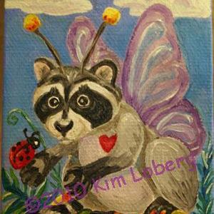 Art: Raccoon Fairy and LadyBug SOLD by Artist Kim Loberg