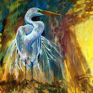 Art: GREAT WHITE HERON in PASTEL ABSTRACT by Artist Marcia Baldwin
