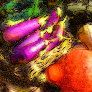 Art: Eggplants and Squash by Artist Deanne Flouton