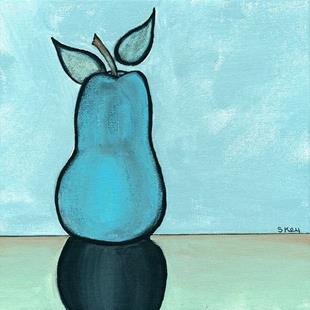Art: Pop Of Blue, Pear-Sold by Artist Sherry Key