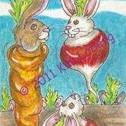 Art: Veggie Bunnies - Harvest Time SOLD by Artist Kim Loberg