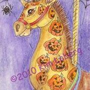 Art: Pumpkin Spotted Giraffe - Halloween Carousel #3 by Artist Kim Loberg