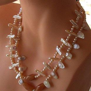 Art: Freshwater Pearl and Carnelian Necklace by Artist Ulrike 'Ricky' Martin