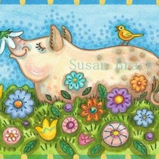 Art: PIG AND POSIES by Artist Susan Brack
