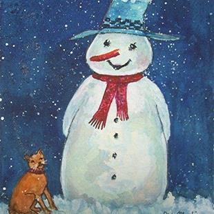 Art: snowman and kitty by Artist Ulrike 'Ricky' Martin
