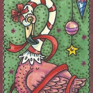 Art: GIFT WRAPPED PEPPERMINT FLAMINGO by Artist Susan Brack
