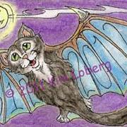 Art: 2012 Tuxedo Bat Cat - SOLD by Artist Kim Loberg
