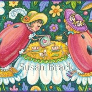 Art: Ladybug Series : TEA IN THE GARDEN    Note Card by Artist Susan Brack