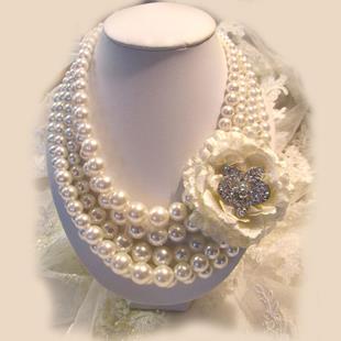 Art: Bridal Victorian Ivory pearl,Swarovski rhinestone necklace by Artist Bijoux and Couture