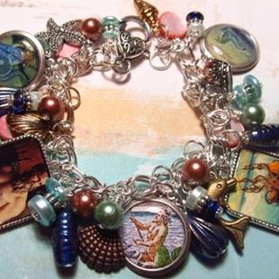Art: SEA GODS Altered Art Charm Bracelet by Artist Lisa  Wiktorek