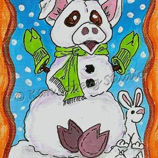 Art: Snow Pig - Rabbit SOLD by Artist Kim Loberg