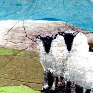 Art: Three Blackface Sheep, OSWOA, 4x6 inches by Artist Judith A Brody