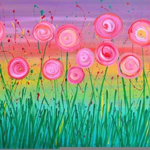 Art: Abstract Flowers - Pink, Purple, Gold by Artist Louise Mead